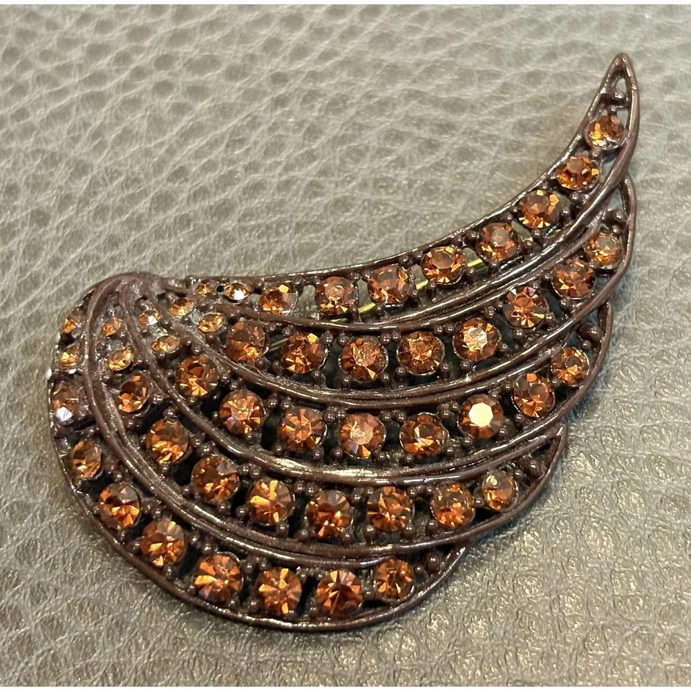 Vintage Large MJent Enamel Jappaned and Faux Topaz Rhinestone Brooch